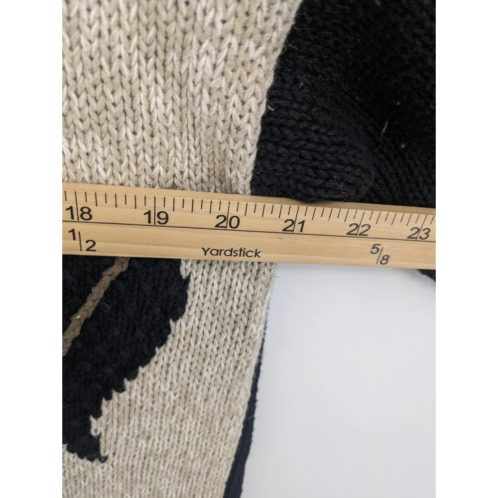Vintage Sweater Women XL Black Beige Long Cardigan‎ Fall Leaves Embroidered Knit